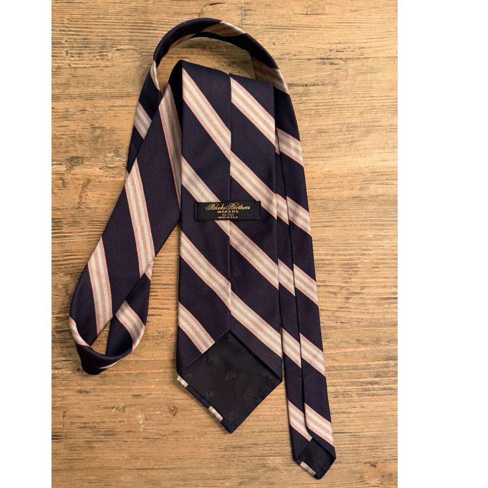 Brooks Brothers Makers Tie Navy Pink Repp Stripe All Silk Made in USA Vintage